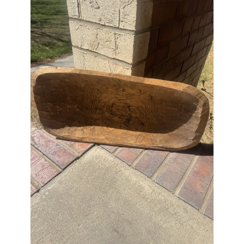Carved Wooden Dough Bowl Primitive Wood Trencher Tray Rustic Home Decor 18